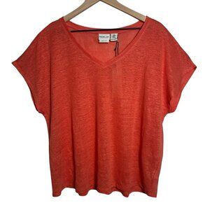 Rachel Zoe 100% Linen XL Blouse Loose Fit Top Stretch Orange Summer Lightweight